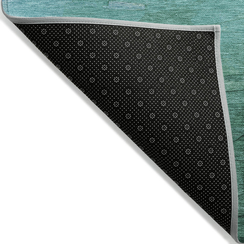 Teal and Green Synthetic Flat Woven Washable Rug 5' x 7'
