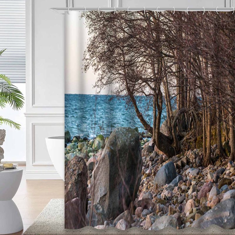 Trees Beach Amazing Beautiful Blue Coast Green Island, paysage naturel avec 12 crochets, L 72 po x l 84 po