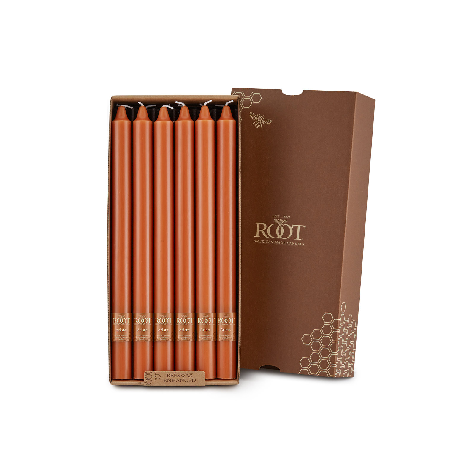 Root Candles Unscented Taper Candle, Rust, 12" H x 0.88" W x 0.88" D