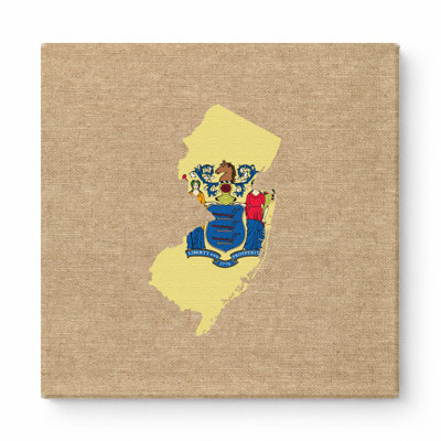 New Jersey State Map Flag — Square Canvas Wall Art