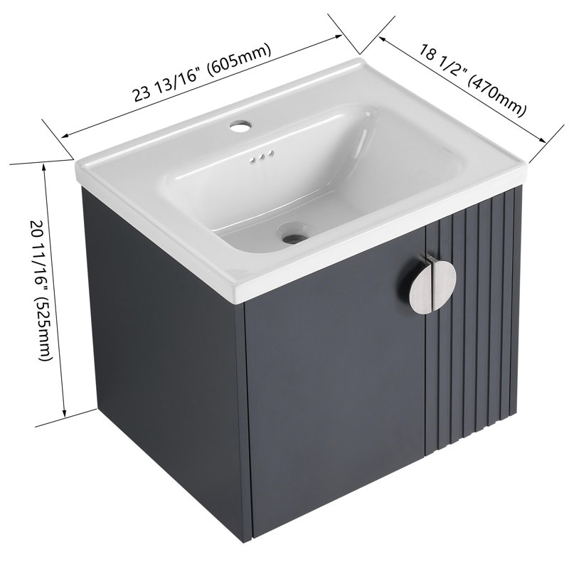 Bathroom Vanity With Sink In 24 Inch, Floating Bathroom Vanity With Soft Close Door, Black