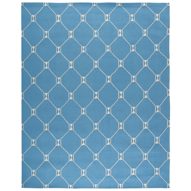 Tapis bleu / ivoire en coton touffeté à la main Asbed, Rectangle 8 pi x 10 pi