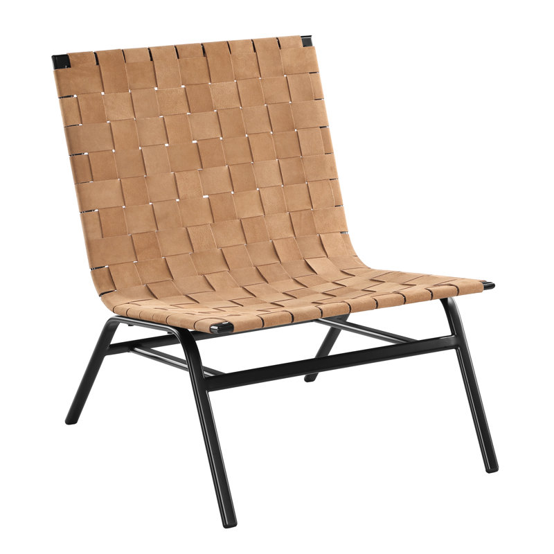Fauteuil en cuir tressé brun avec dossier Mid-Century
