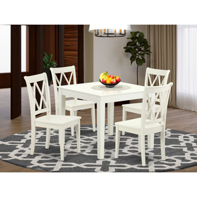 5 Piece Dining Table Set for 4 Includes a Square Kitchen Table and 4 Dining Room Chairs, Linen White