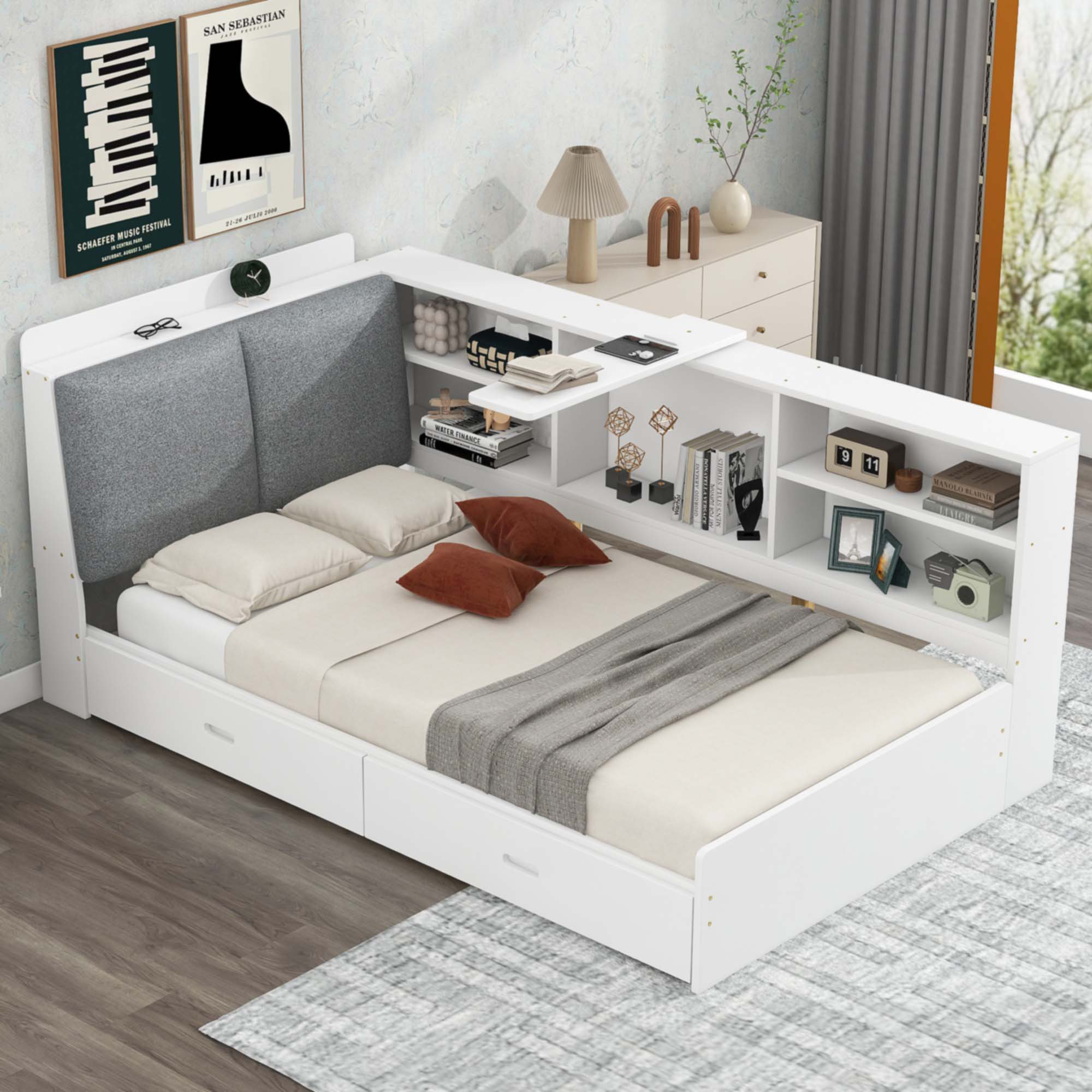 Ebern Designs Wood Twin Size Platform Bed With Storage Headboard | Wayfair