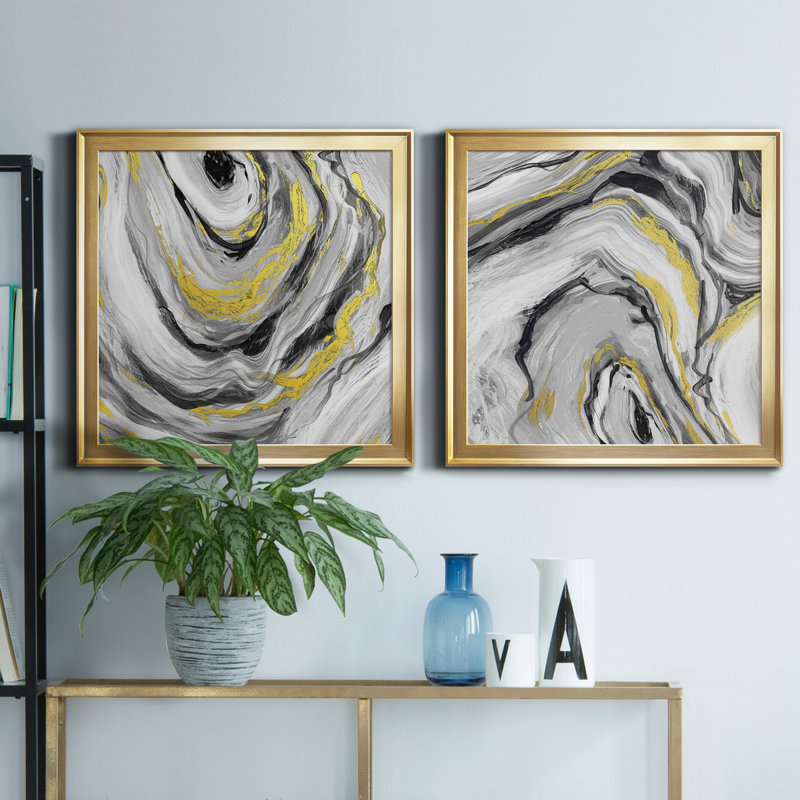 «Bold Agate I», ensemble de 2 reproductions d'art sur toile, H 17,5 po x l 35 po x P 1,5 po, Or