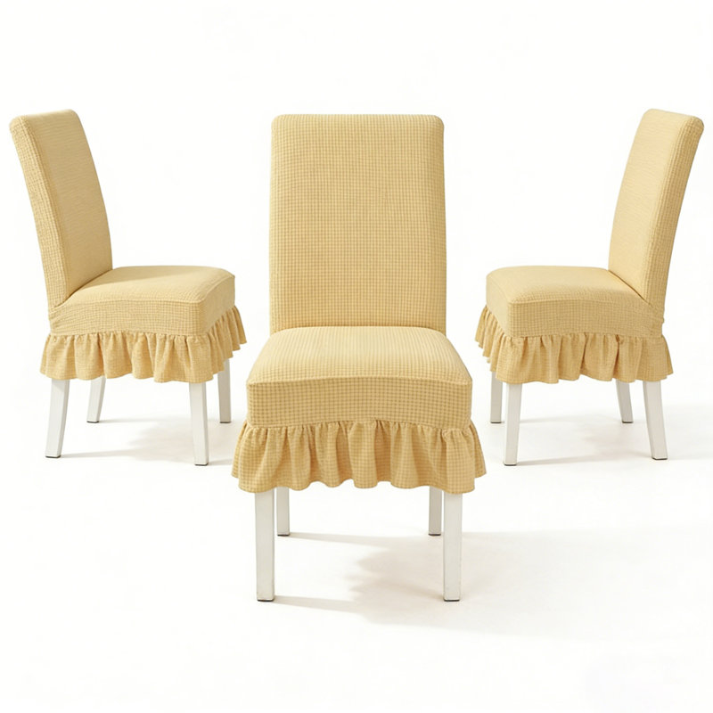 3 PCS Stretch Parsons Dining Chair Covers with Ruffled Skirt, Elastic Slipcovers for High Back Chairs, Wrinkle-Resistant Fabric Protection for Dining Room, Restaurant, Banquet