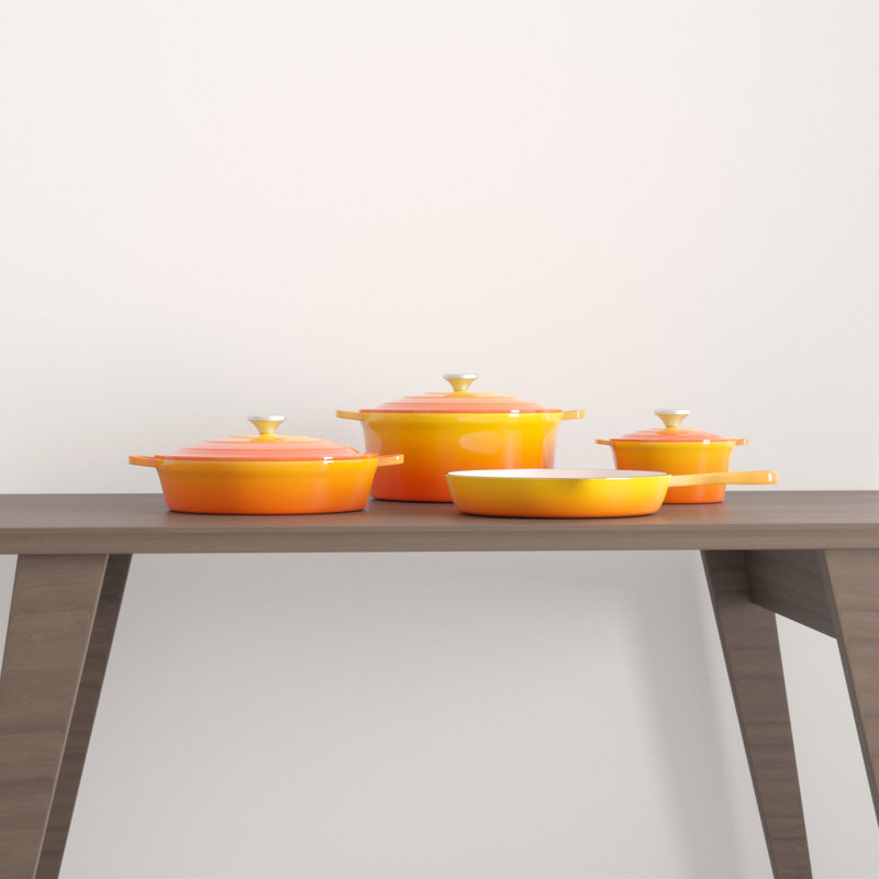 7 - Piece Cast Iron Cookware Set, Orange