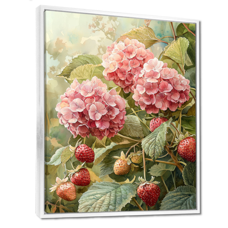 Hydrangeas in the Strawberry Patch - Hydrangea Wall Art, H 40 po x l 30 po, Reproduction encadrée sans passe-partout, Blanc