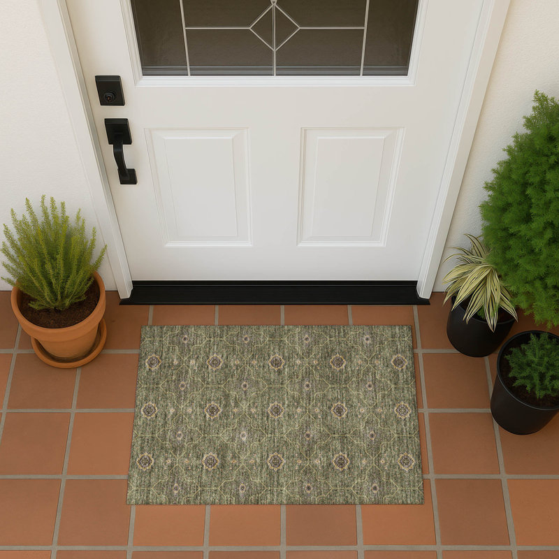 Machine Washable Indoor/Outdoor Kugler ACN2409 Global Rug, Rectangle 1'8" x 2'6"