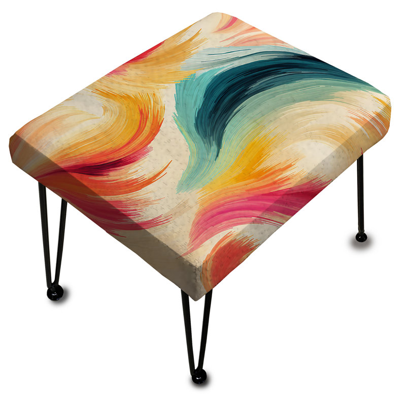 Teal And Yellow Boho Ikat Spirit Embraced - Floral Rectangle Ottoman
