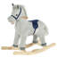 Cheval à bascule en peluche gris et blanc pour enfant, jouet pour enfant 36 à 72 mois, doux et sécuritaire, cadeau parfait pour les garçons et les filles. L 28,75 po x l 13,75 po x H 25,25 po. Peluche, bois, acier. P…