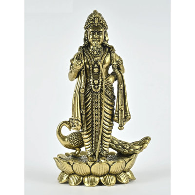 Petite statue de lord Karttikeya avec paon