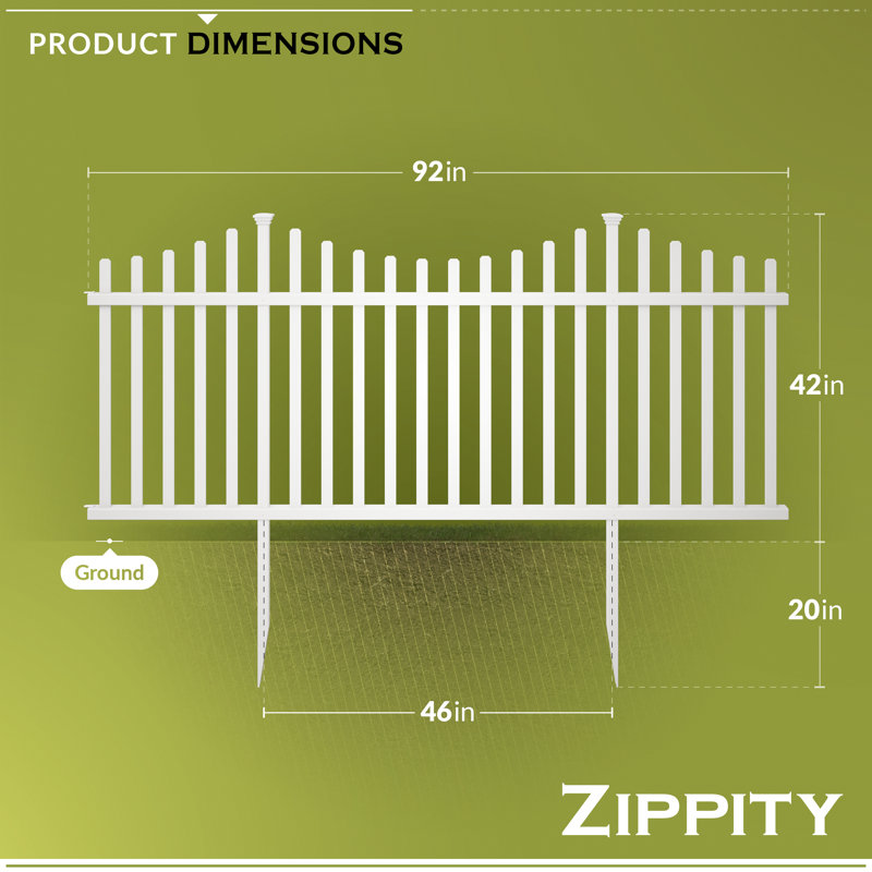 H 3,5 pi x l 7,6 pi (2 panneaux) de l'ensemble de clôture Manchester Zippity No Dig, panneaux de clôture en vinyle blanc, clôture extérieure durable et parfaite pour la cour, le patio ou le jardin, ZP19018