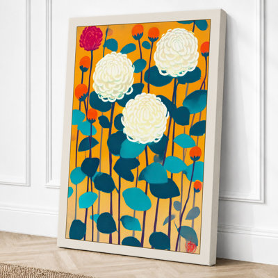 White Blooms And Teal Botanical - Print