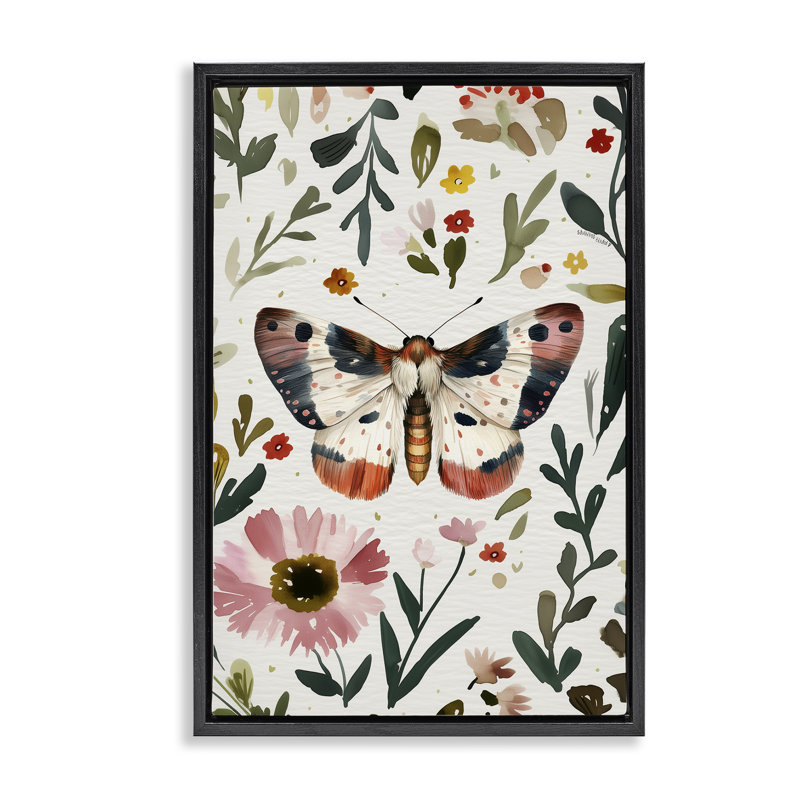 Cadre flottant Moth & Organic Flowers, design par The Dutch Lady, Cadre flottant noir de jais, H 25 po x l 17 po