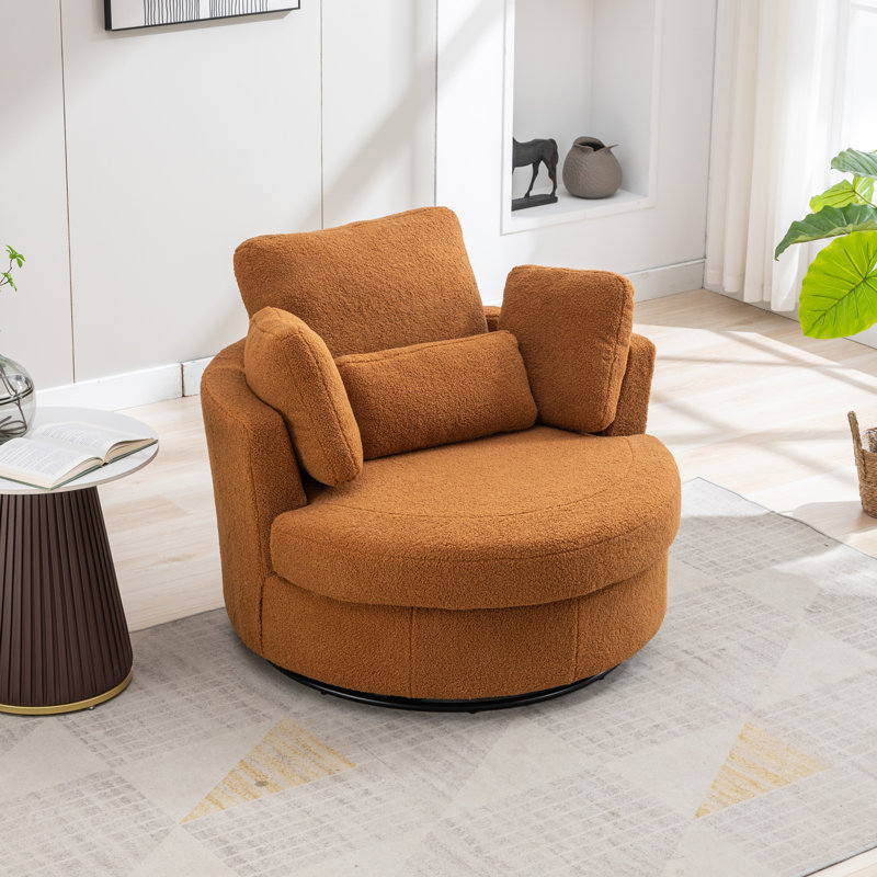 Achorn 42" W Recessed Arm Slipcovered Swivel Barrel Chair, Caramel Teddy