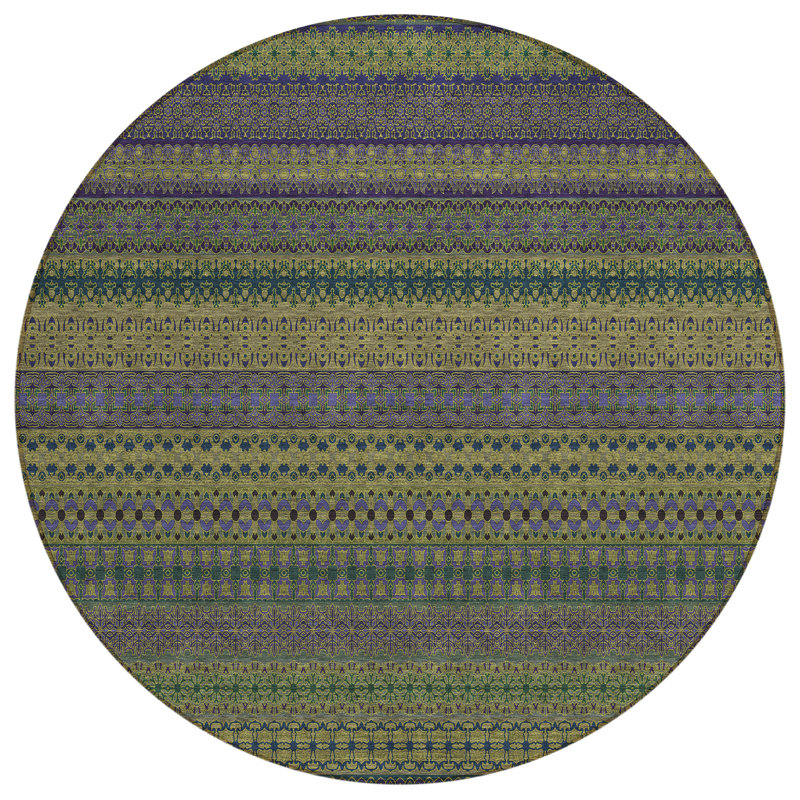 Kinslee Washable Striped Indoor / Outdoor Rug, Round 8'
