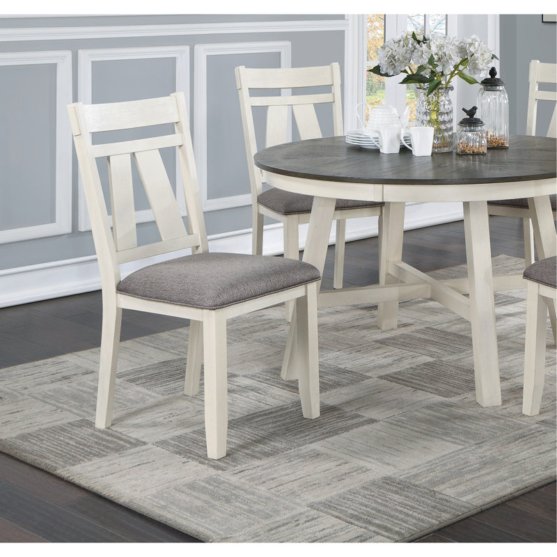 Ensemble de 2 chaises de salle à manger avec coussins en tissu gris et lignes blanches