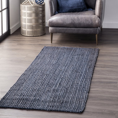 Berowalt Farmhouse Handmade Tufted Jute Navy Rug
