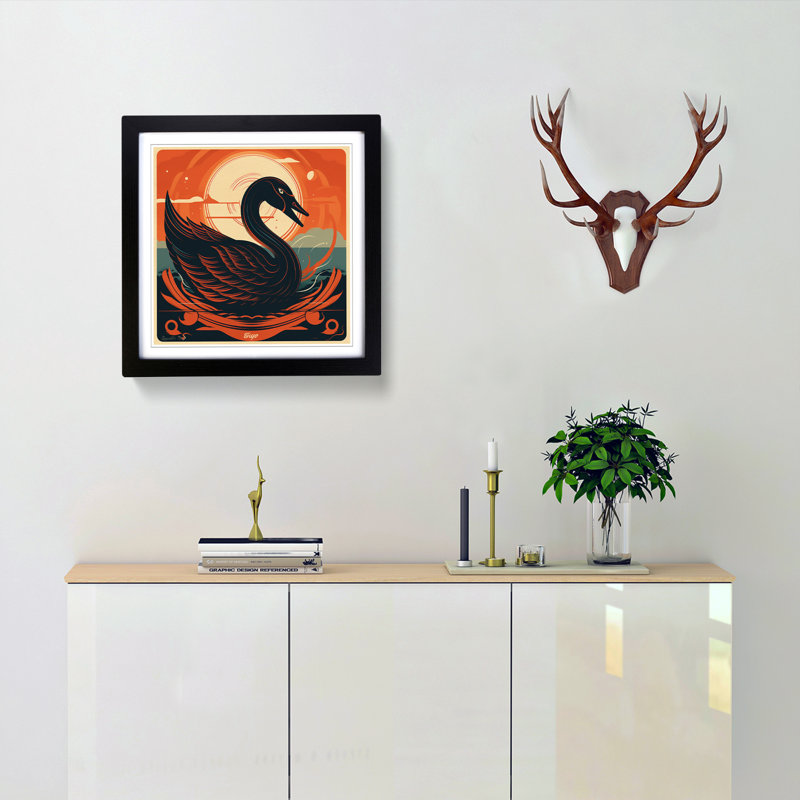 Swan Retro Art No.1 - Single Picture Frame Print on Wood, Black