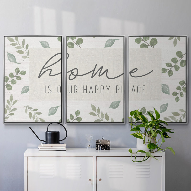 «Home Is Our Happy Place», 3 pièces, H 24 po x l 48 po x P 2 po, Argent