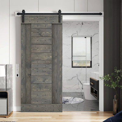 84'' Solid Wood Paneled Painted without Installation Hardware Kit Barn Door