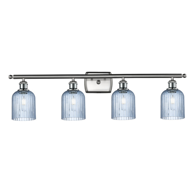 Éclairage pour meuble-lavabo à 4 lumières à intensité variable Fiennes Veil, Bleu, Satin Nickel