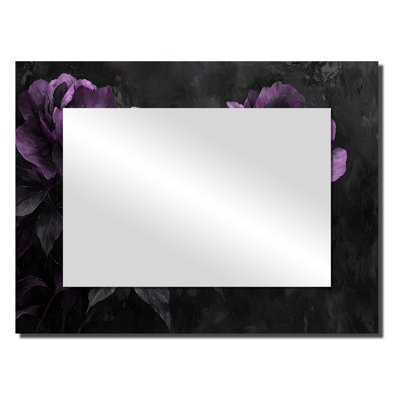 Mauve noir pivoines, minuit, art mural miroir floral - imprimé sur métal