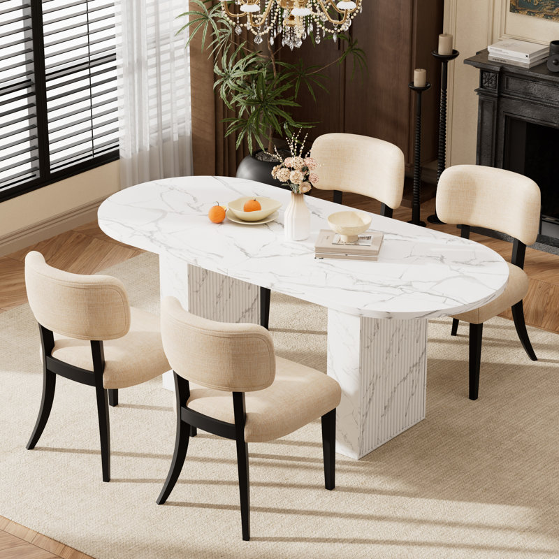 Ensemble de table de salle à manger ovale avec plateau en bois aggloméré 62,9 po et 4 à 6 chaises rembourrées en tissu pour la salle à manger de cuisine
