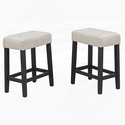 Black/Beige Polyester Counter Height Stools (Set of 2), Dining Room Kitchen Backless Bar Stool