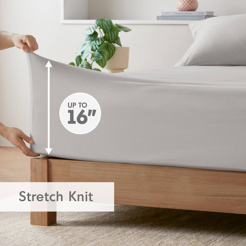  Ensemble de draps en tricot de coton toutes saisons, Ensemble de draps pour lit simple avec 1 taie d'or, Gris