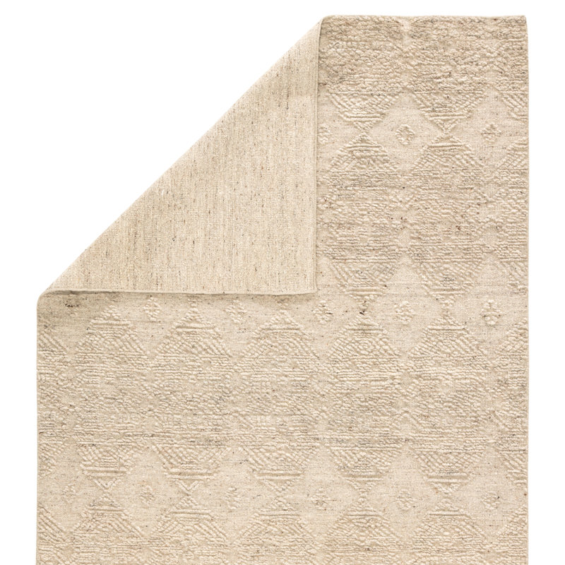 Hand Knotted Wool Geometric Area Rug in Beige, Rectangle 5'6" x 8'
