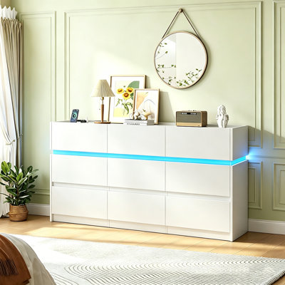 9 Drawers Dresser with LED Lights and Charging Station