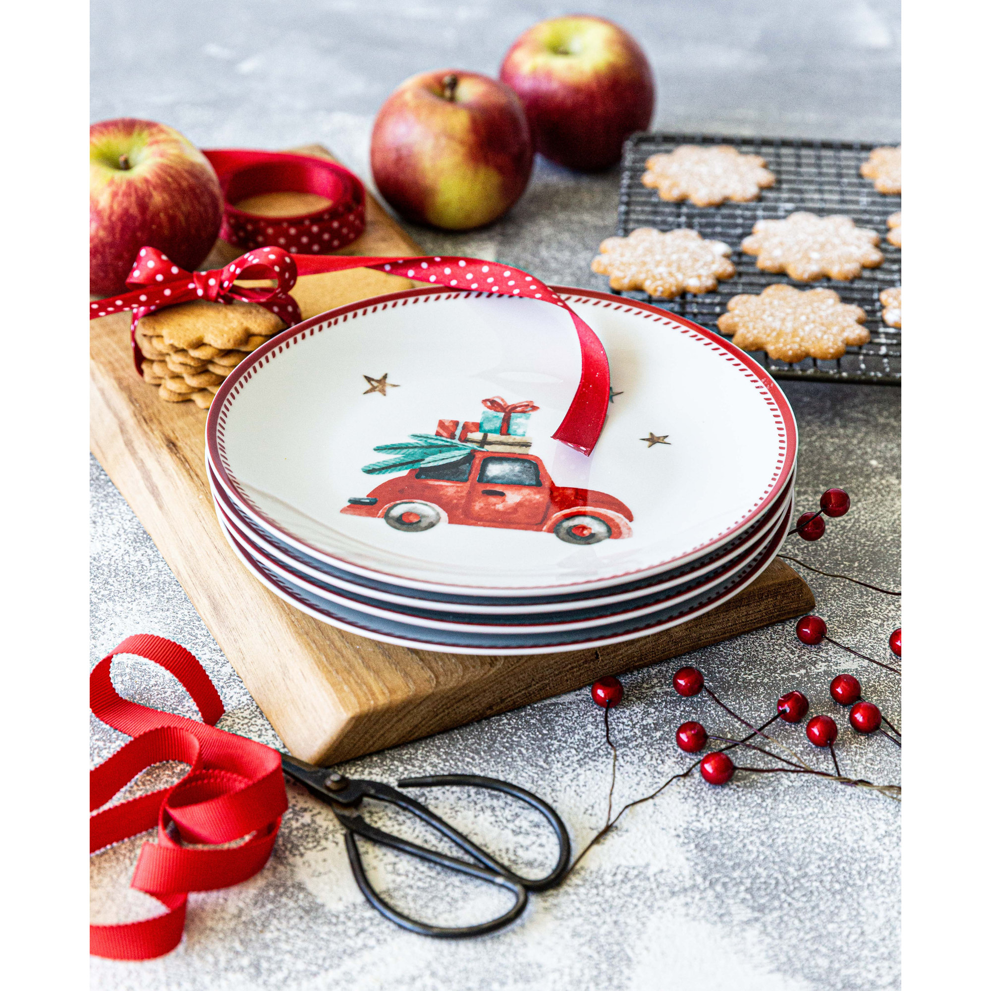 Assorted Holiday Plates - Tree, Car, Candy Cane, Presents (Set of 4)