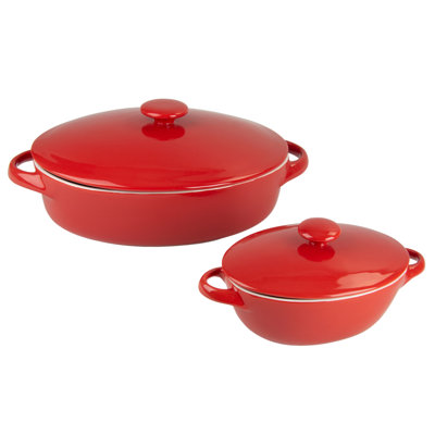 Sienna Covered Casserole 10" and 7" Stoneware Bakeware Set