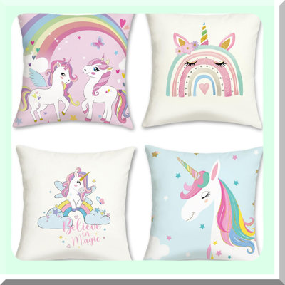 Rainbow Unicorn Kids Pillow Covers Set of 4 Bedroom Decor 18x18 Magical Throw Pillow Cases Cushion Covers Rainbow Unicorn Kids Pillow Covers Set of 4 Bedroom Decor 18x18 Magical Throw Pillow Cases Cushion Covers