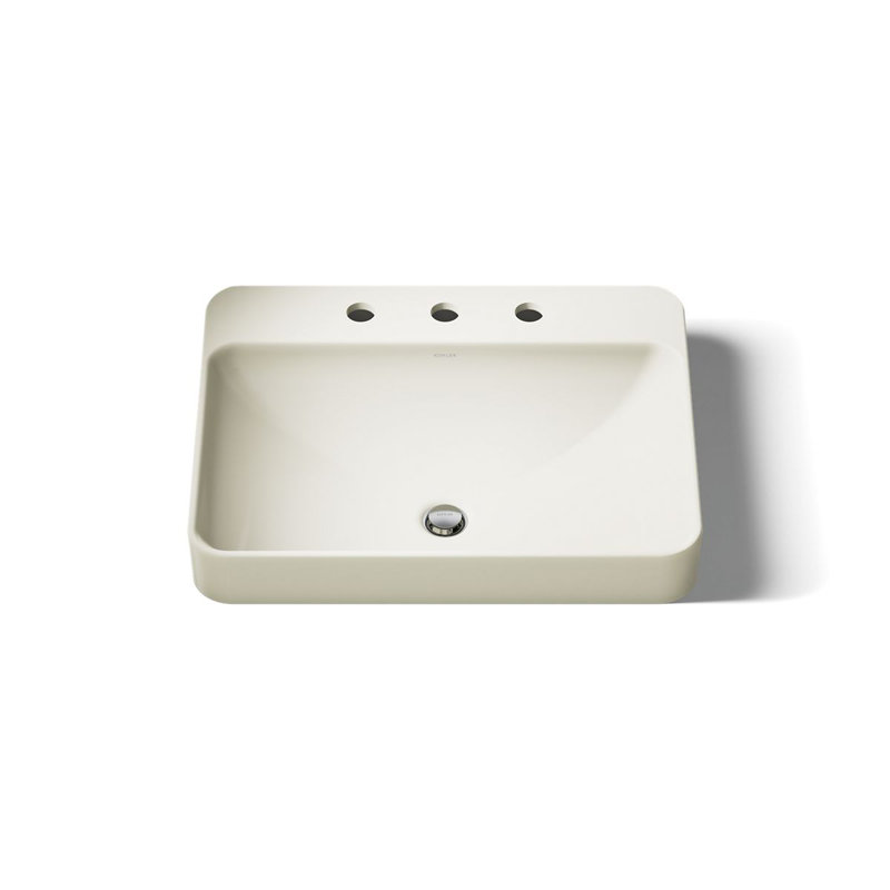 Vox Vitreous China Rectangular Vessel Bathroom Sink with Overflow, Biscuit, 3