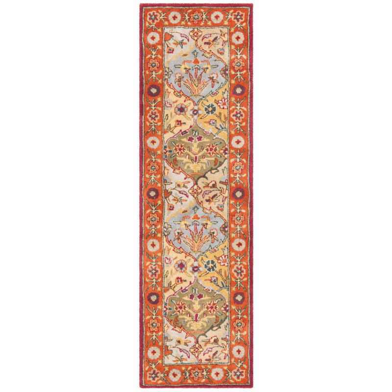 Tapis en laine touffeté à la main Balthrop, Tapis de couloir 2 pi 3 po x 8 pi