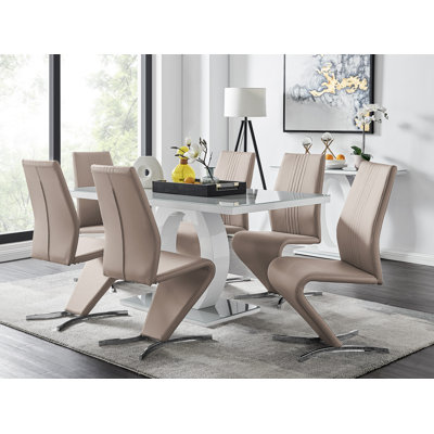 Scottsmoor Modern High Gloss & Glass Dining Table Set - 6 Luxury Modern Dining Chairs