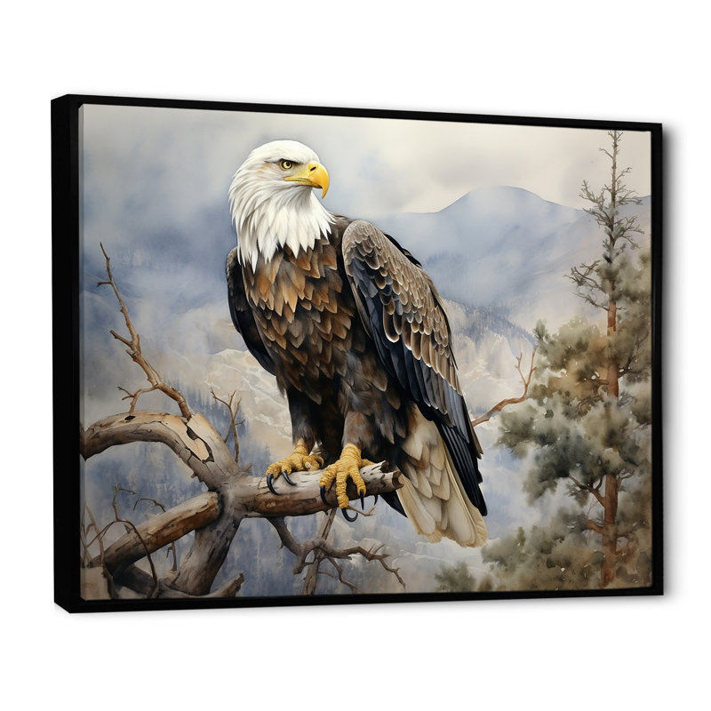 «Bold Eagle Noble Perch», reproduction sur toile Aigle, H 24 po x l 32 po, Cadre flottant noir