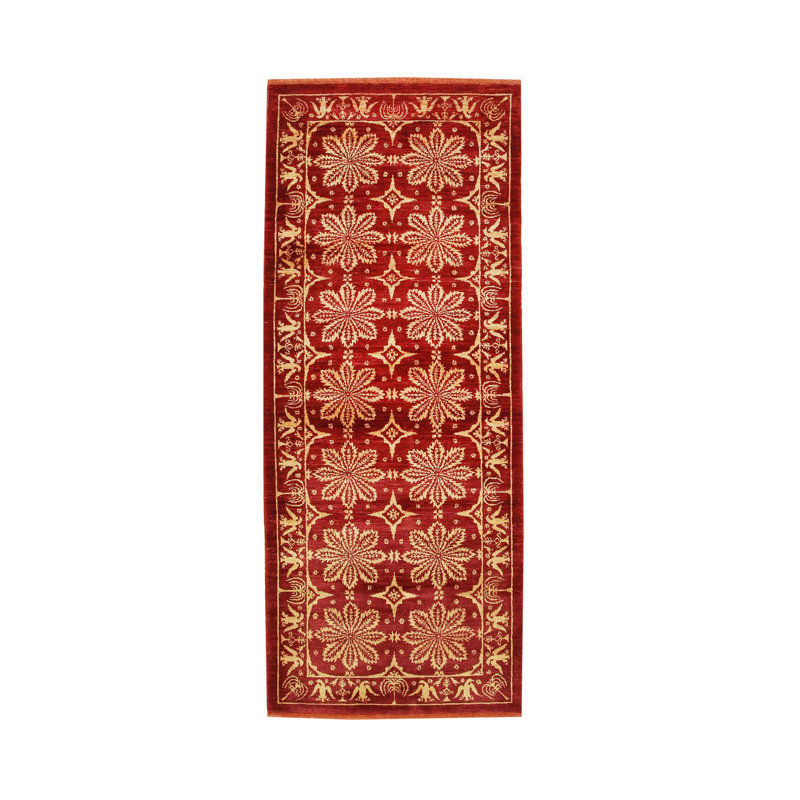 Coral Hand-Knotted Wool Floral Constellations Geometric Modern Contemporary Carpet Rug, 8' x 11'
