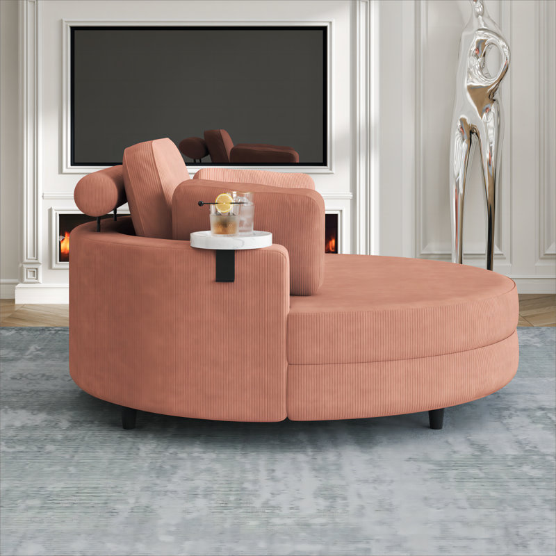 Canapé moderne en velours côtelé de 51 pouces avec deux coussins décoratifs, un coussin de taille et un plateau supplémentaire