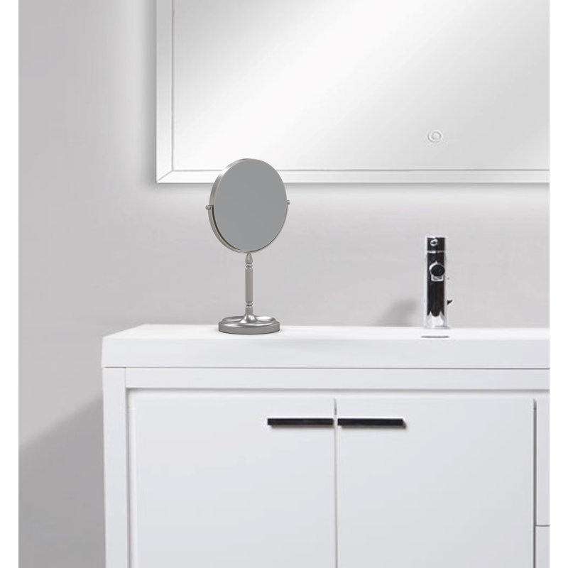 Modern Chrome Countertop Magnifying Makeup Mirror with Recessed Base