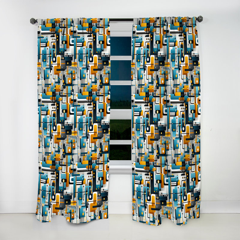 Blue Industrial Matrix Geometric Reflections I - Modern Velvet Curtain - Room Darkening - 1 Panel, 52" W x 108" L