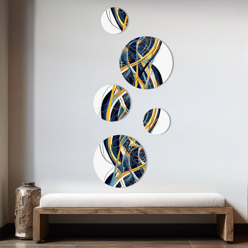 Décoration murale Helix Expression abstrait jaune et bleu - Vagues modernes en métal