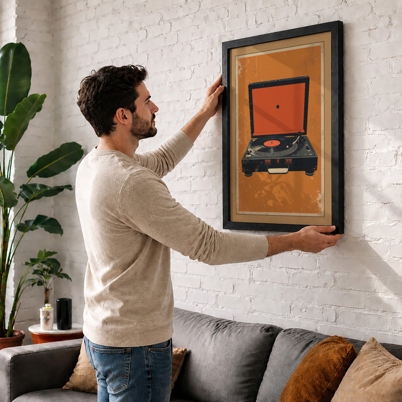 Red Vinyl Reverie Retro - Framed Print, Oak, A3 - 42.0 x 29.7 cm
