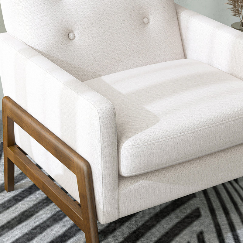 Fauteuil d'appoint capitonné moderne Mid-Century Lipsey, Mélange de lin crème