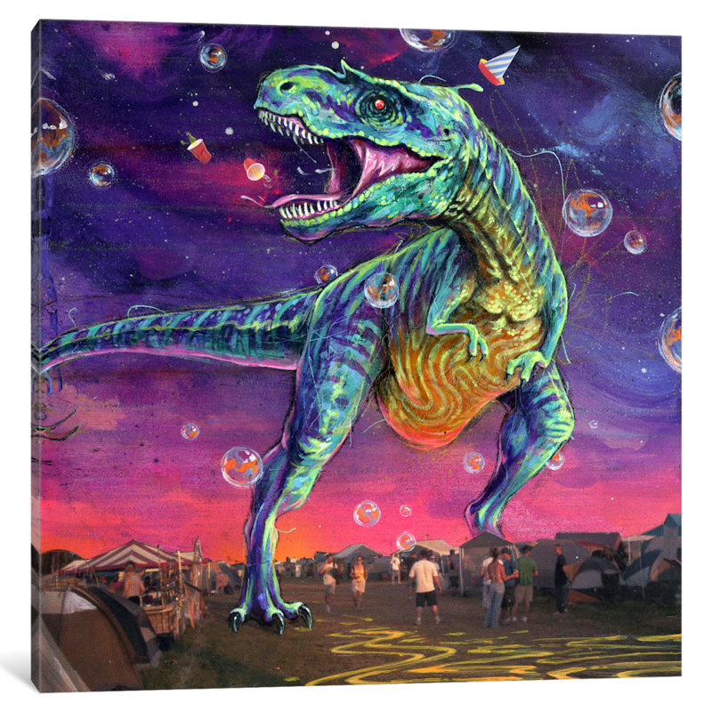 « festasaurus rex », peinture sur toile tendue, H 12 po x l 12 po x P 0,75 po