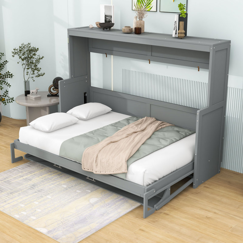 Lit escamotable avec bureau Wissem, Grey, Full